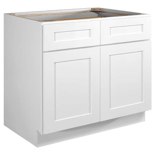 Brookings Solid Wood Ready to Assemble Shaker 36 in. x 34.5 in. x 24 in. 2Door 2Drawer Base Kitchen Cabinet B36 in White