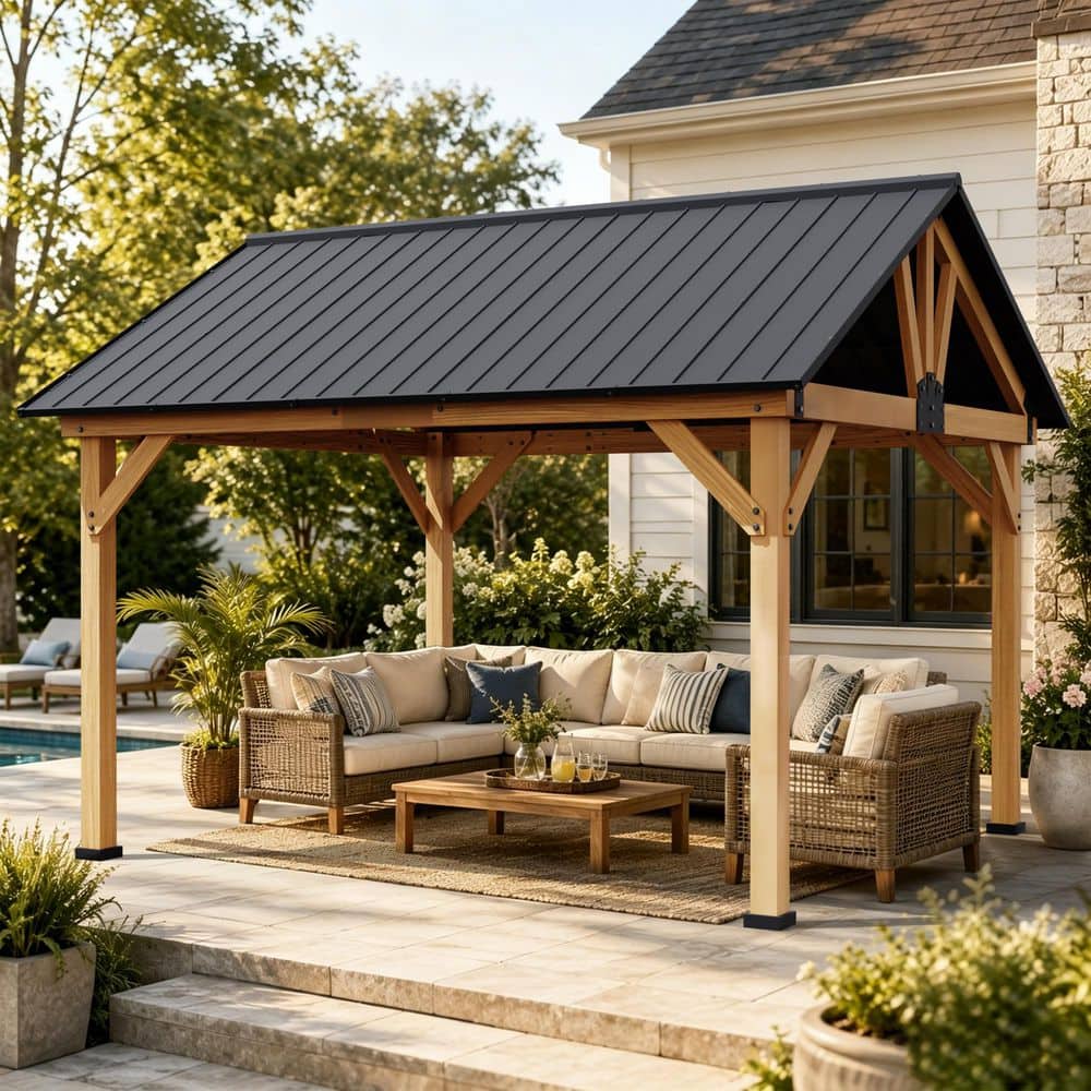 Gardenbee 15 ft. x 13 ft. Outdoor Patio Solid Cedar Wood Hardtop