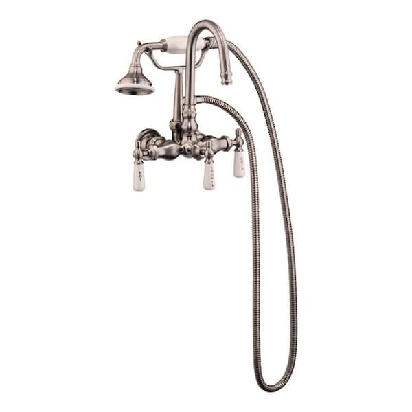 Barclay Products 3-Handle Claw Foot Tub Faucet with Hand Shower in Brushed Nickel