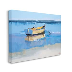 Stupell Industries Row Boat on Blue Coastal Shore Beach Landscape