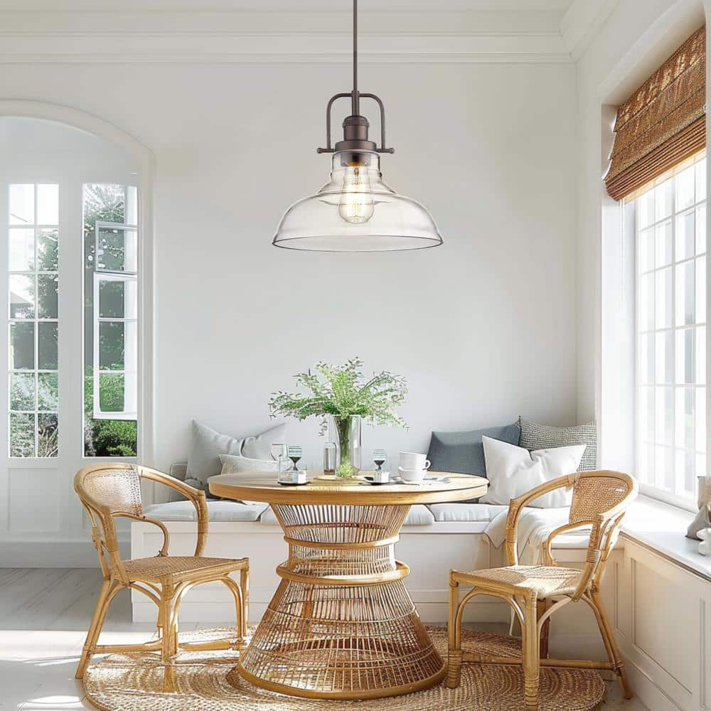 Oil Rubbed Bronze Farmhouse Pendant Light with Clear Glass Shade