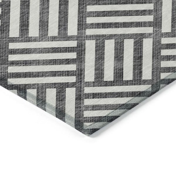Black, Ivory 10 ft. x 14 ft. Woven Geometric Polyester Rectangle Indoor/Outdoor Area Rug