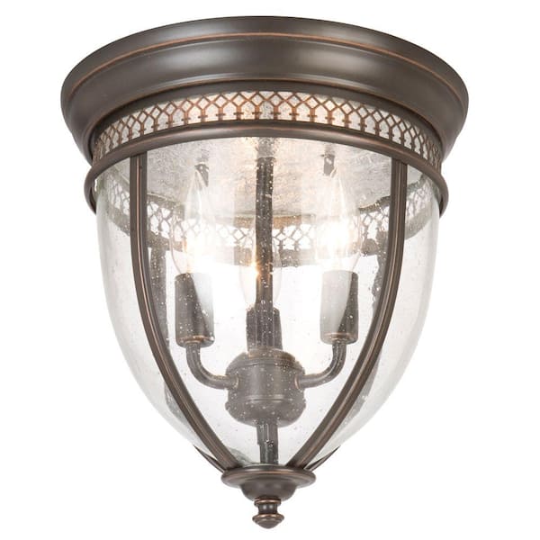Hampton Bay 11 in. 3-Light Oil Rubbed Bronze Flush Mount with Glass Shade