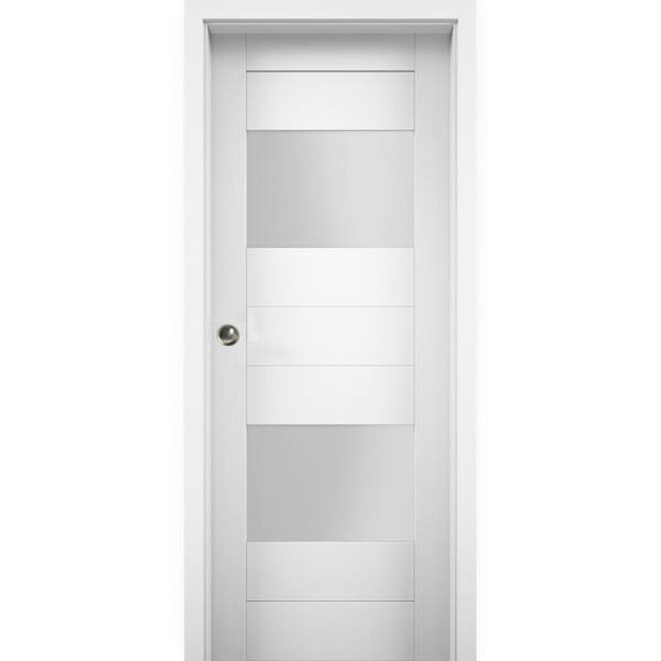 VDOMDOORS 32 in. x 84 in. Single Panel White Solid MDF Double Sliding Doors with Pocket Hardware