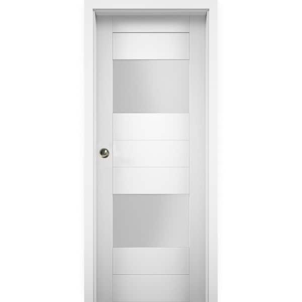 VDOMDOORS 18 in. x 96 in. Single Panel White Solid MDF Double Sliding Doors with Pocket Hardware