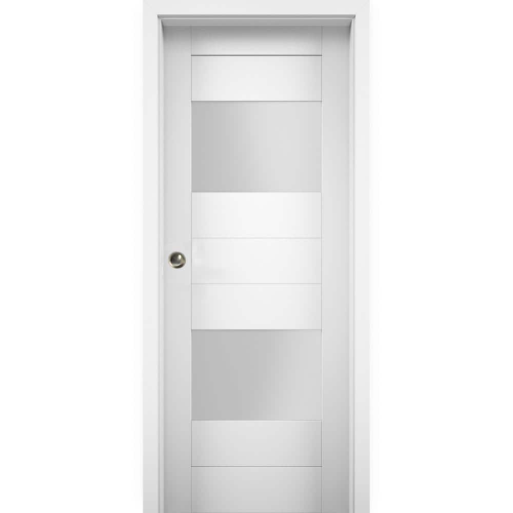 VDOMDOORS 30 in. x 80 in. Single Panel White Solid MDF Double Sliding ...