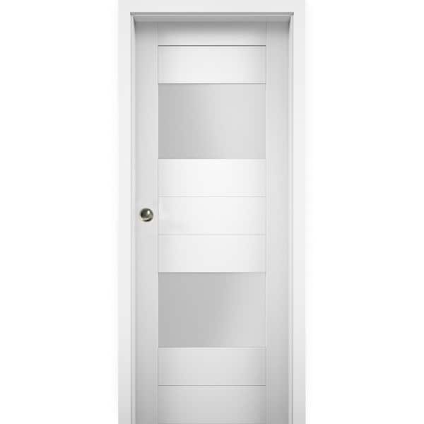 VDOMDOORS 32 in. x 80 in. Single Panel White Solid MDF Double Sliding Doors with Pocket Hardware