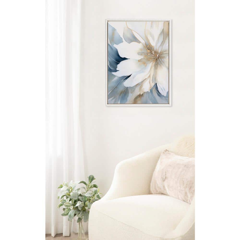Elegant White and Blue Floral Abstract Canvas Art, 18" x 24"