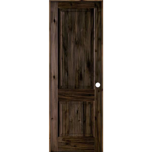 Krosswood Doors 32 in. x 96 in. Rustic Knotty Alder 2-Panel Left Handed Black Stain Wood Single Prehung Interior Door with Square Top