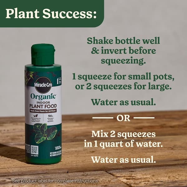 Miracle-Gro Organic Indoor Plant Food 8 fl. oz. Organic All Purpose  Houseplant Liquid Plant Food, 1-0.5-1 NPK 3422010 - The Home Depot
