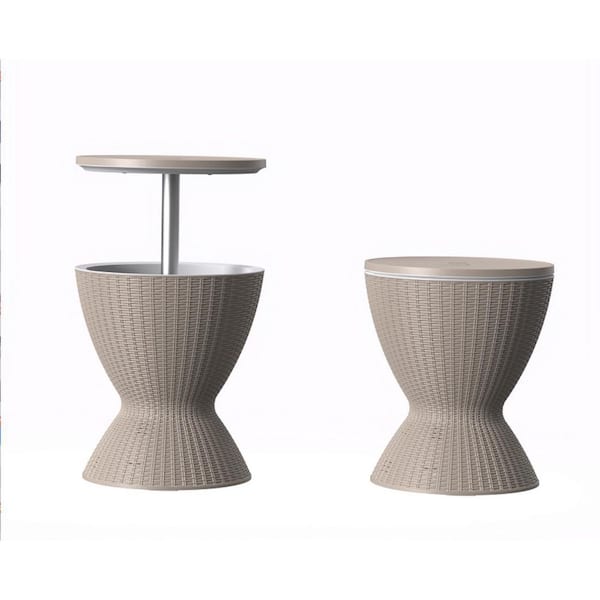 32 qt. 3-in-1 Patio Coolers Insulated Ice Bucket Table with Lid and Drainage Plug in Light Brown