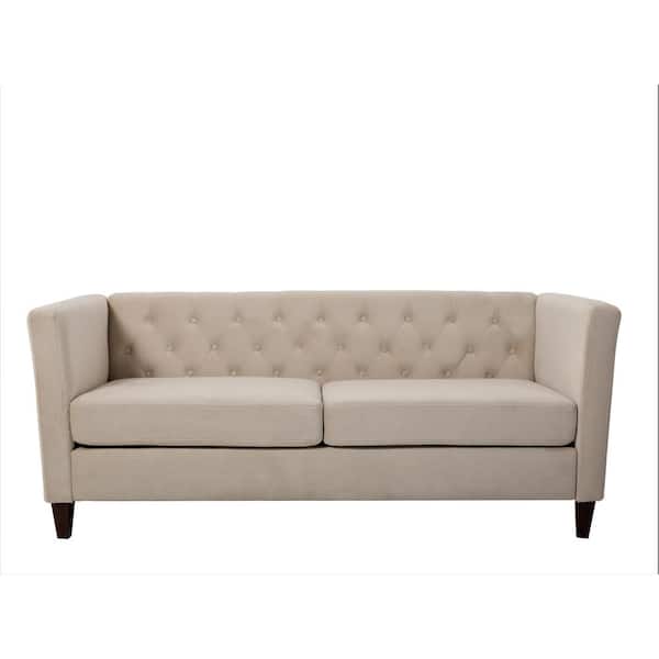 Leeanna 73.3''W Flared Arm Velvet Straight Sofa in Beige