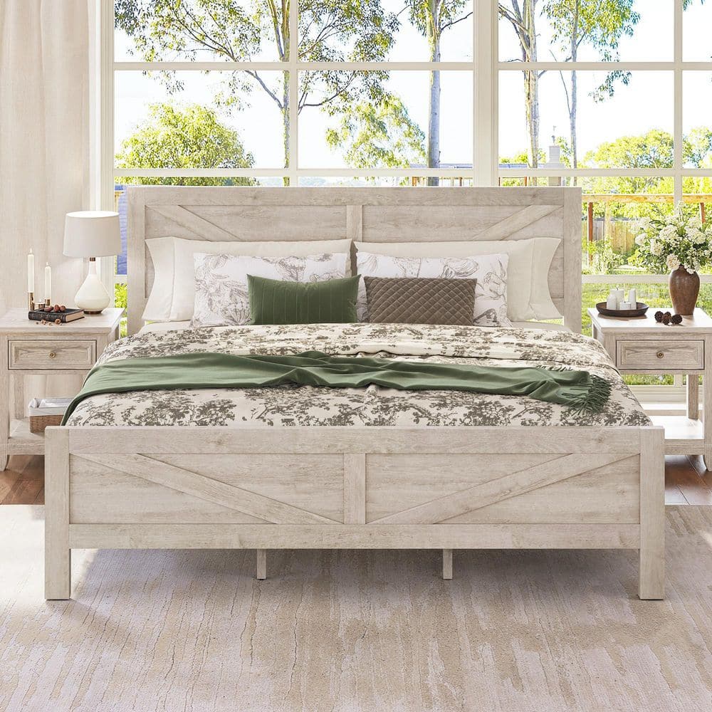 OrangeOne Vess Rustic White Engineered Wood Frame King Size Platform Bed  with Headboard, Footboard, and Under Bed Storage B2CR-051-1HD - The Home ..., image size:1000x1000