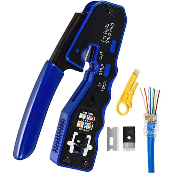 Lukyamzn RJ45 Crimp Tool Pass Through Cutter for Cat6a Cat6 Cat5e 8P8C Modular Connector Compact Design 1-Piece