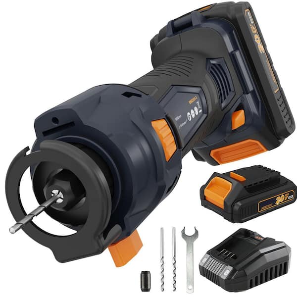 Cordless 20-Volt Drywall Rotary Saw MAXXT 28000 RPM w/ 2.0 Ah Battery Quick Charger Tool-Free Depth Adjustment LED Light