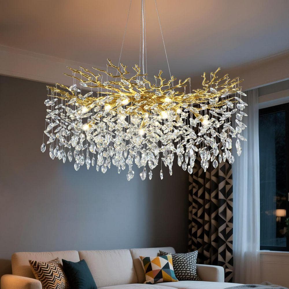 PUYRNF 40 in. 14-Light Dimmable Gold Tree Branch Chandelier