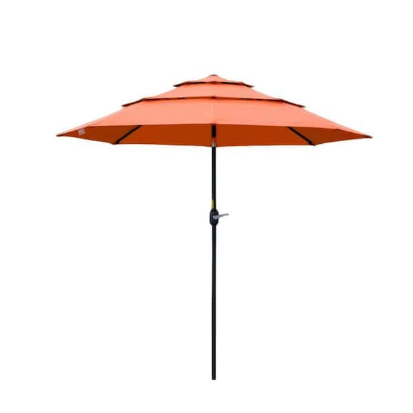 9 ft. 3-Tier Outdoor Market Umbrella with Crank & Push Button Tilt Patio Umbrella for Deck, Backyard & Lawn. in orange