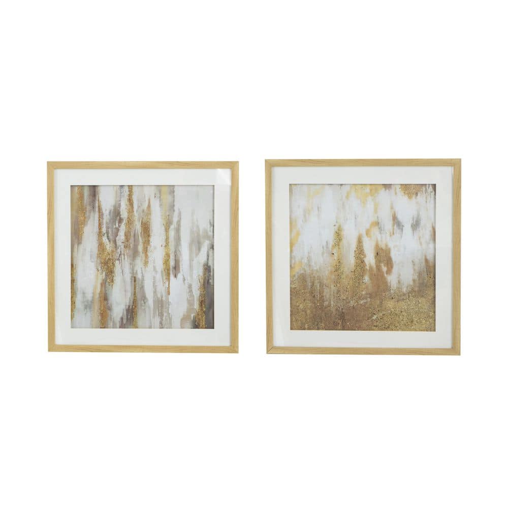 Glistening Subtle Bohemian 2 Piece Framed Gold Gray Wall Art with Glass Cov