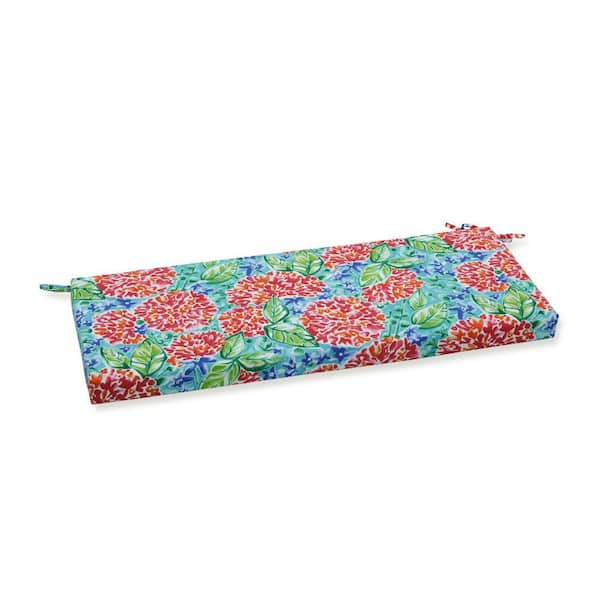Pillow Perfect Floral Rectangular Outdoor Bench Cushion in Pink