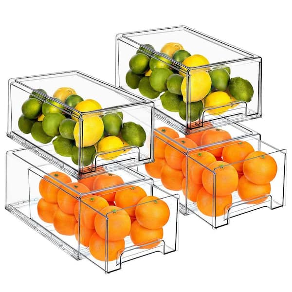 4-Pack Large Clear Pull Out Fridge Drawers, Stackable Food Storage Containers, and Organizer Bins for Kitchen