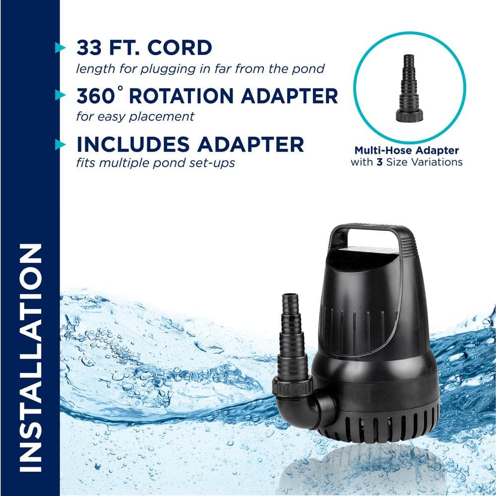 4100GPH Black Heavy-Duty Submersible Water Pump with 33' Cord