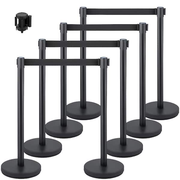 VEVOR Crowd Control Stanchion, (Set of 8) Pieces Stanchion Set, Stanchion Set with 6.6 ft. /2 m Black Retractable Belt, Black