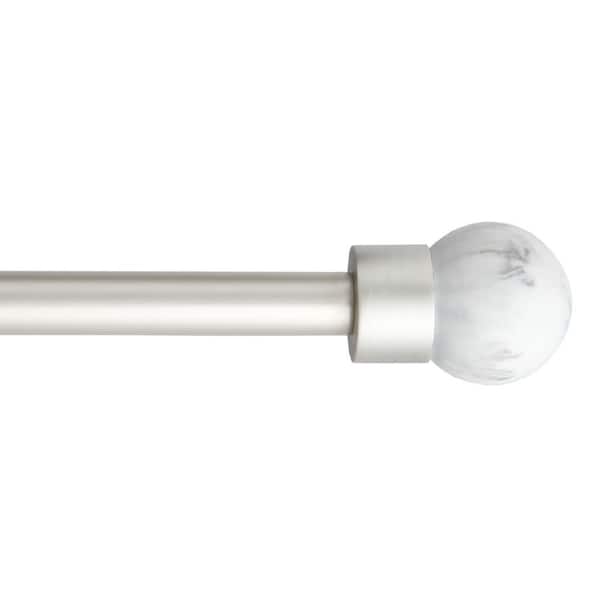 Marbled Sphere 66 in. - 120 in. Matte Silver Single Curtain Rod