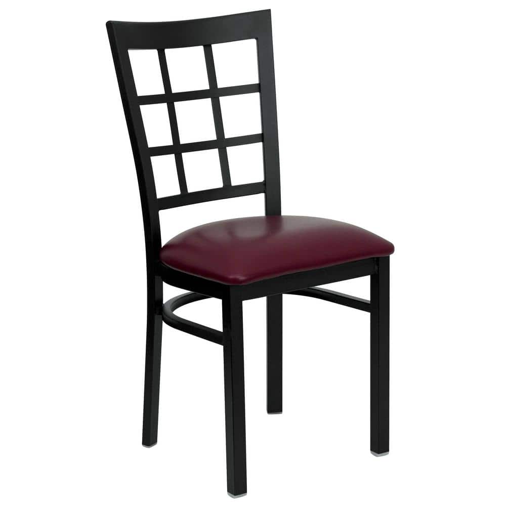 Hercules Series Black Window Back Chair with Burgundy Vinyl Seat