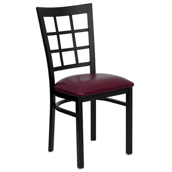 Flash Furniture Hercules Series Black Window Back Metal Restaurant Chair with Burgundy Vinyl Seat