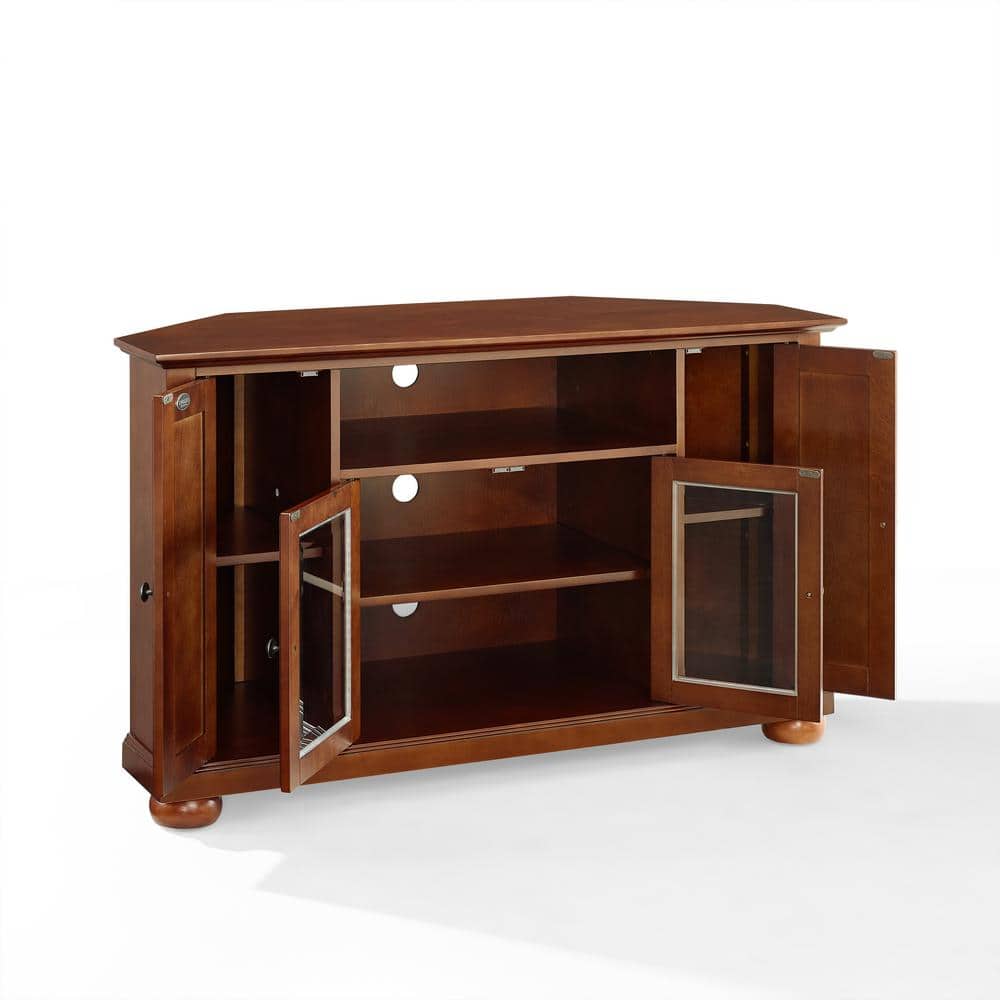 Vintage Mahogany Corner TV Stand with Glass Doors