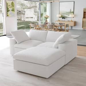 82.66 in. W Square Arm Linen 2-Seater Oversized Modular Free Combination Sofa in White with Ottoman