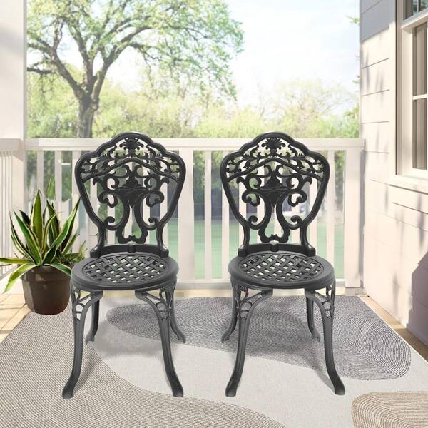 2 Pieces Aluminum Outdoor Patio Dining Chair With Black Frame, Armless