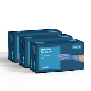 Small Vinyl Exam Latex Free and Powder Free Gloves in Blue - 3 Boxes of 100 Gloves (300 Total)