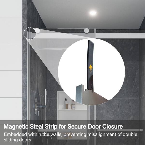CASAINC 48 in. W x 76 in. H Double Sliding Frameless Shower