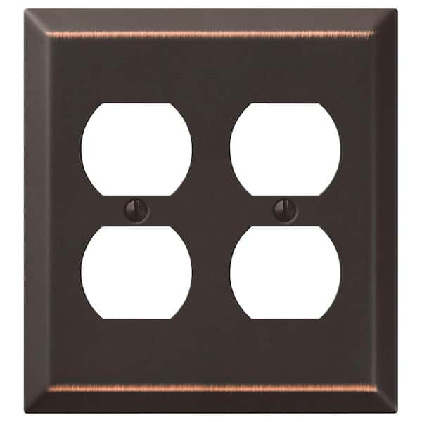 AMERELLE Metallic 2 Gang Duplex Outlet Steel Wall Plate - Aged Bronze