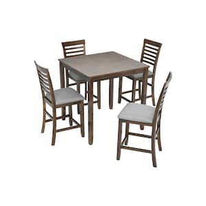 5-Piece Square Walnut Wood Top Kitchen Table Set with 4-Chairs