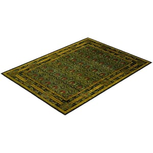 One-of-a-Kind Contemporary Green 9 ft. x 12 ft. Hand Knotted Overdyed Area Rug