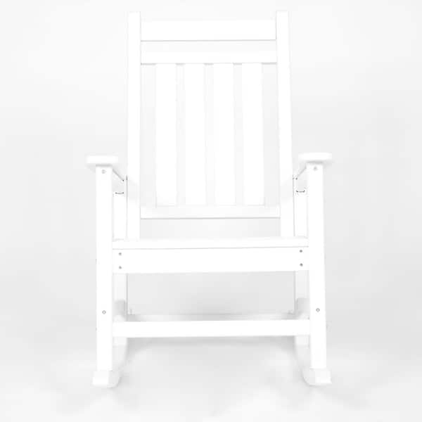 White Plastic Outdoor Rocking Chair with Wood-Texture, Porch