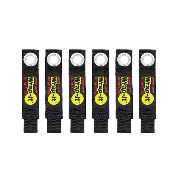 Wrap-It Storage 7 in. Heavy-Duty Storage Strap Multi-Purpose Hook and Loop Cable Strap with Grommet in Black (6-Pack)