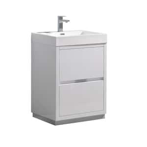 Valencia 24 in. W Bathroom Vanity in Glossy White with Acrylic Vanity Top in White