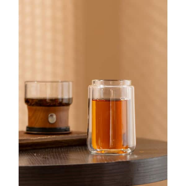 Wudkey 1-Cup Brown Glass Infuser Teapot, 2-in-1 One Touch Tea Maker for Loose Leaf Tea with Insulated Mug and Portable Case