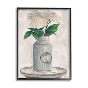 White Hydrangea Flowers Country Tin Painting By Elizabeth Medley Framed Print Nature Texturized Art 16 in. x 20 in.
