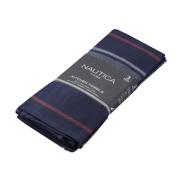 Nautica Cotton Classics 100% Cotton Navy/Red Stripe Kitchen Towel (Set of  3) NAY013821 - The Home Depot