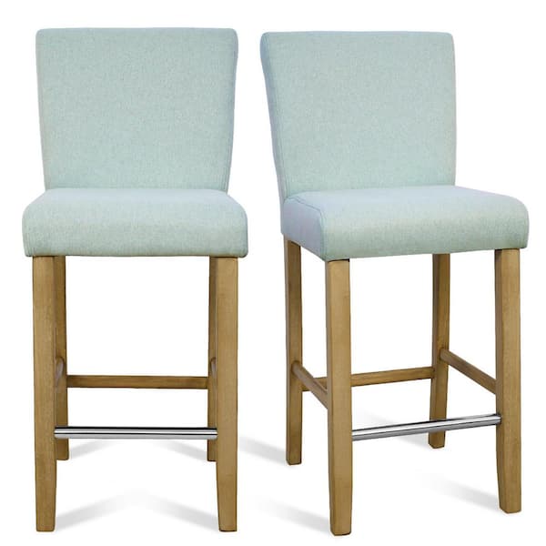 LAOTIES Turquoise Fabric Upholstered High Back Solid Wood 26 in. Counter Stool (Set of 2) (17 in. W x 40 in. H)