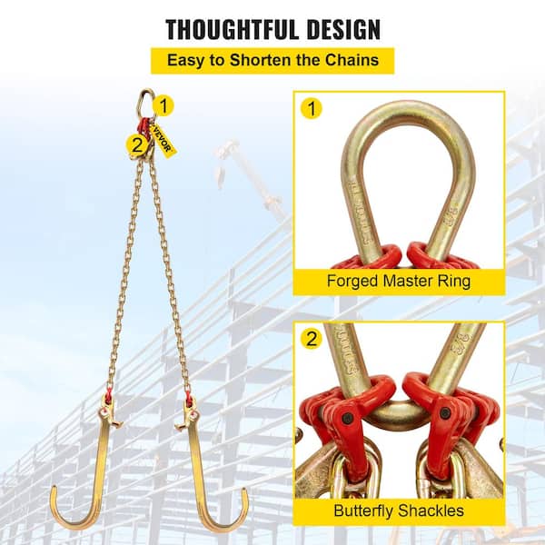 VEVOR V Bridle Tow Chain 3 ft. x 5/16 in. G80 V-Bridle Transport Chain 9260  Lbs. Load with TJ/Crab Hooks Pear Link Connector SZGLRJG383FT00001V0 - The  Home Depot