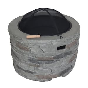 Valeria 31.5 in. x 20 in. Round Concrete Wood Burning Fire Pit in Grey