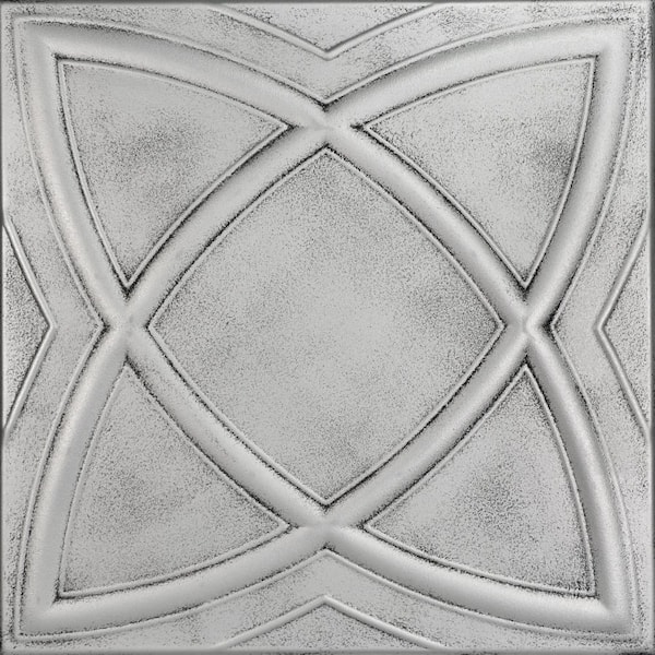 A La Maison Ceilings Elliptic Illusion 1.6 ft. x 1.6 ft. Glue Up Foam Ceiling Tile in Antique Silver