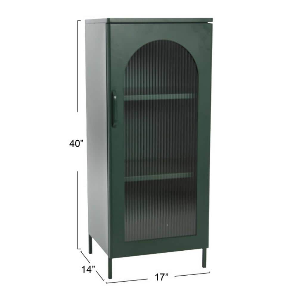 Solstice Arched Glass Door Metal Storage Cabinet in Dark Green
