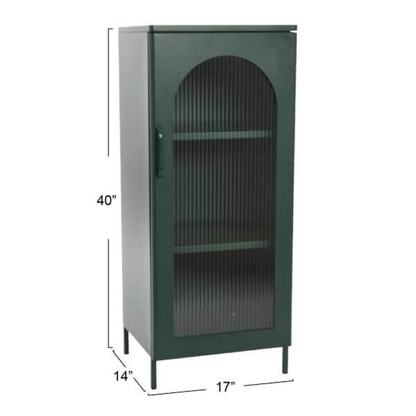 Storied Home 40 in. H Solstice Green Metal Cabinet with Arched Glass Door  EC1210 - The Home Depot