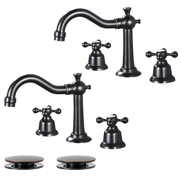 AKLFGN Double handle 8 in. Widespread Bathroom Faucet 3-Hole Bathroom Faucet with Pop-Up Drain in Oil Rubbed Bronze (2-Pack)